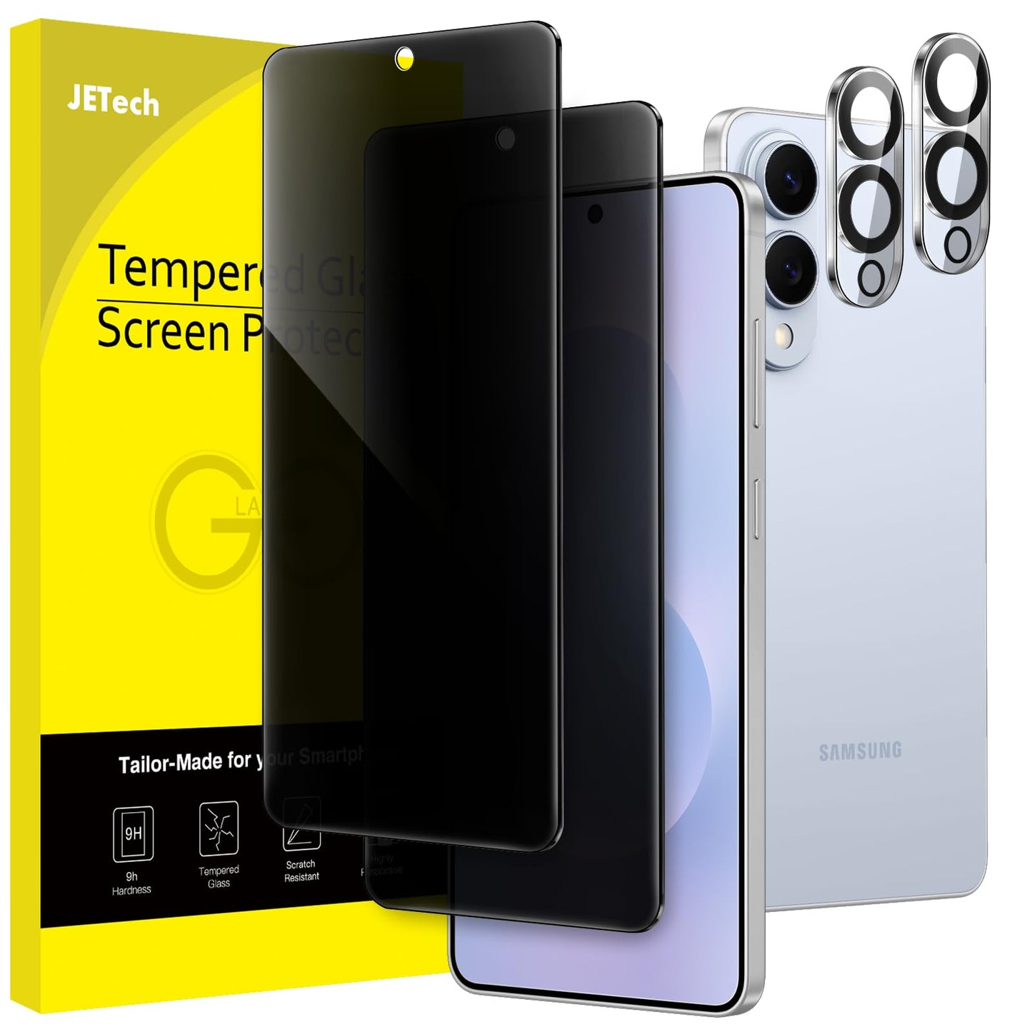 JETech Privacy Screen Protector for Samsung Galaxy S23 5G 6.1-Inch with Camera Lens Protector, Anti-Spy Tempered Glass Film, Fingerprint ID Compatible, 2-Pack Each