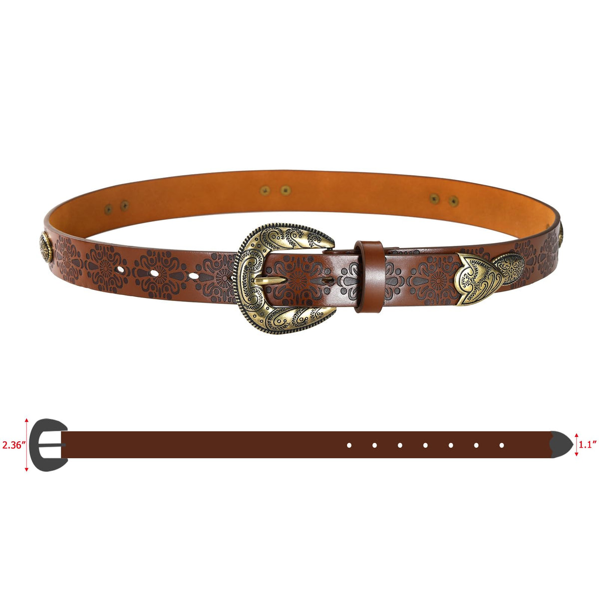 IDUNNVERVE Western Cowgirl Belts for Women – Brown Leather Belt for Jeans with Vintage Country Cowboy Buckle