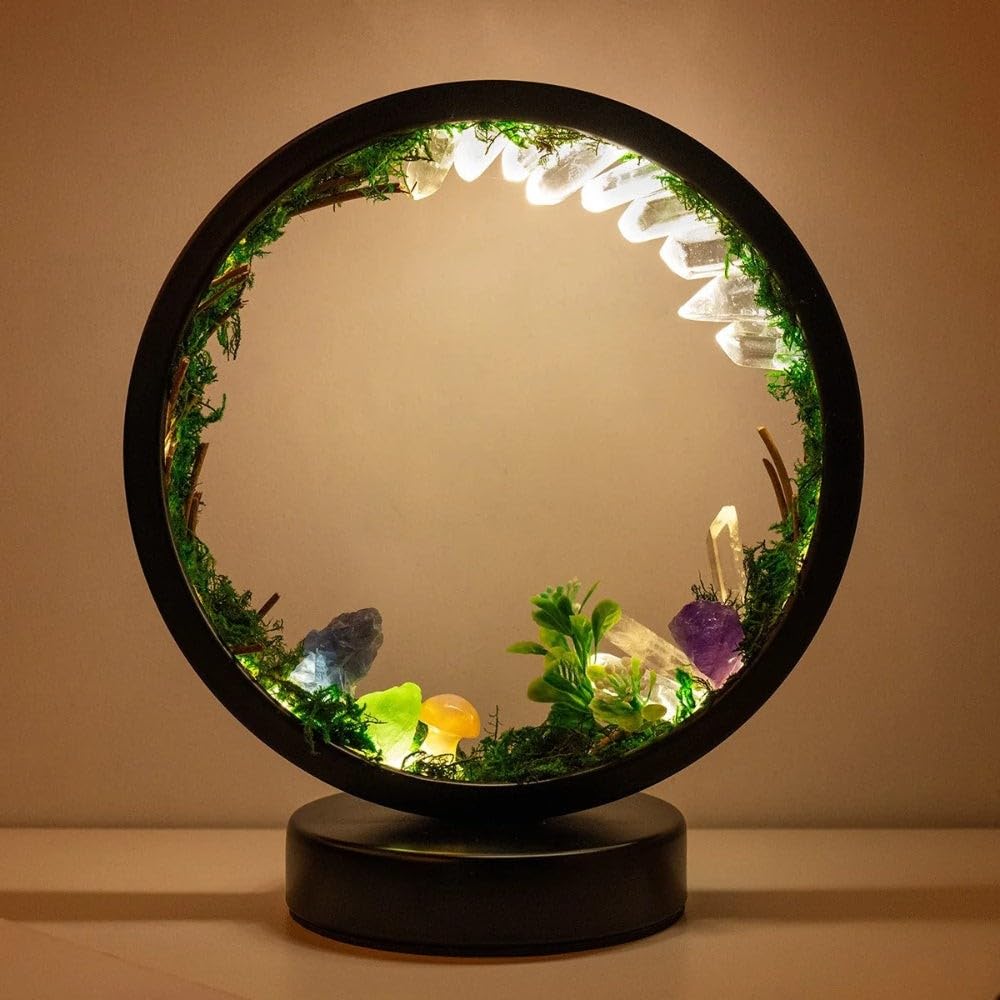 MINDFUL SOULS Natural Quartz Forest Crystal Lamp – Amethyst, Citrine & Clear Quartz Stone Lamp | Calming Nature Decor, Forest LED Lamp for Meditation, Sleep, or Mood Lighting