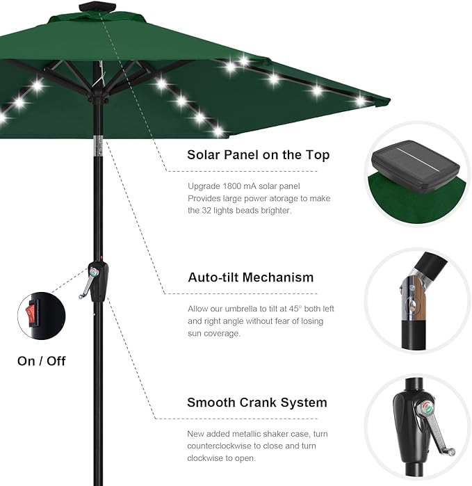ABCCANOPY Durable Solar Led Patio Umbrellas with 24LED Lights 7.5FT (Green)
