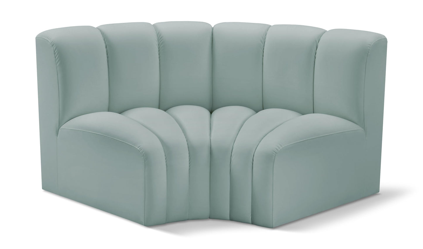 Meridian Furniture 101Mint-S2B Arc Collection Modern | Contemporary Modular Sofa with Soft Mint Green Vegan Leather, Deep Channel Tufting, Modular, 60" W x 33" D x 30" H, Mint