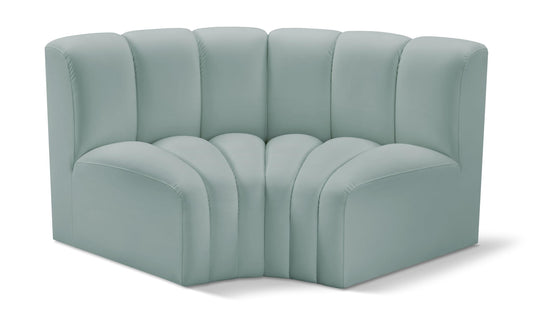 Meridian Furniture 101Mint-S2B Arc Collection Modern | Contemporary Modular Sofa with Soft Mint Green Vegan Leather, Deep Channel Tufting, Modular, 60" W x 33" D x 30" H, Mint
