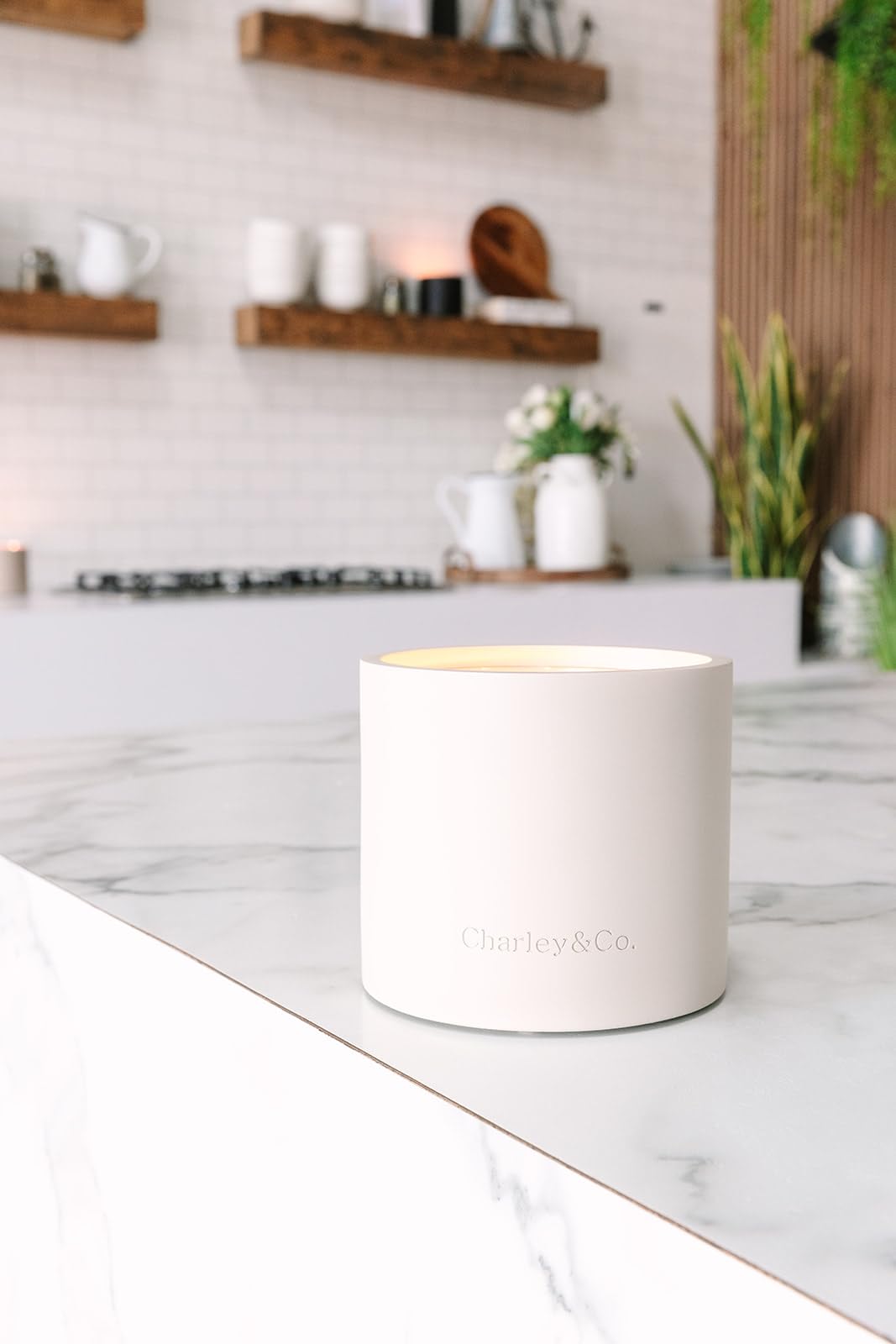 Charley&Co. Neutral Minimalistic Cement Candle Holders - Designed to fit a Standard 14.5oz 3-Wick Candle or Smaller (1, Light Grey)