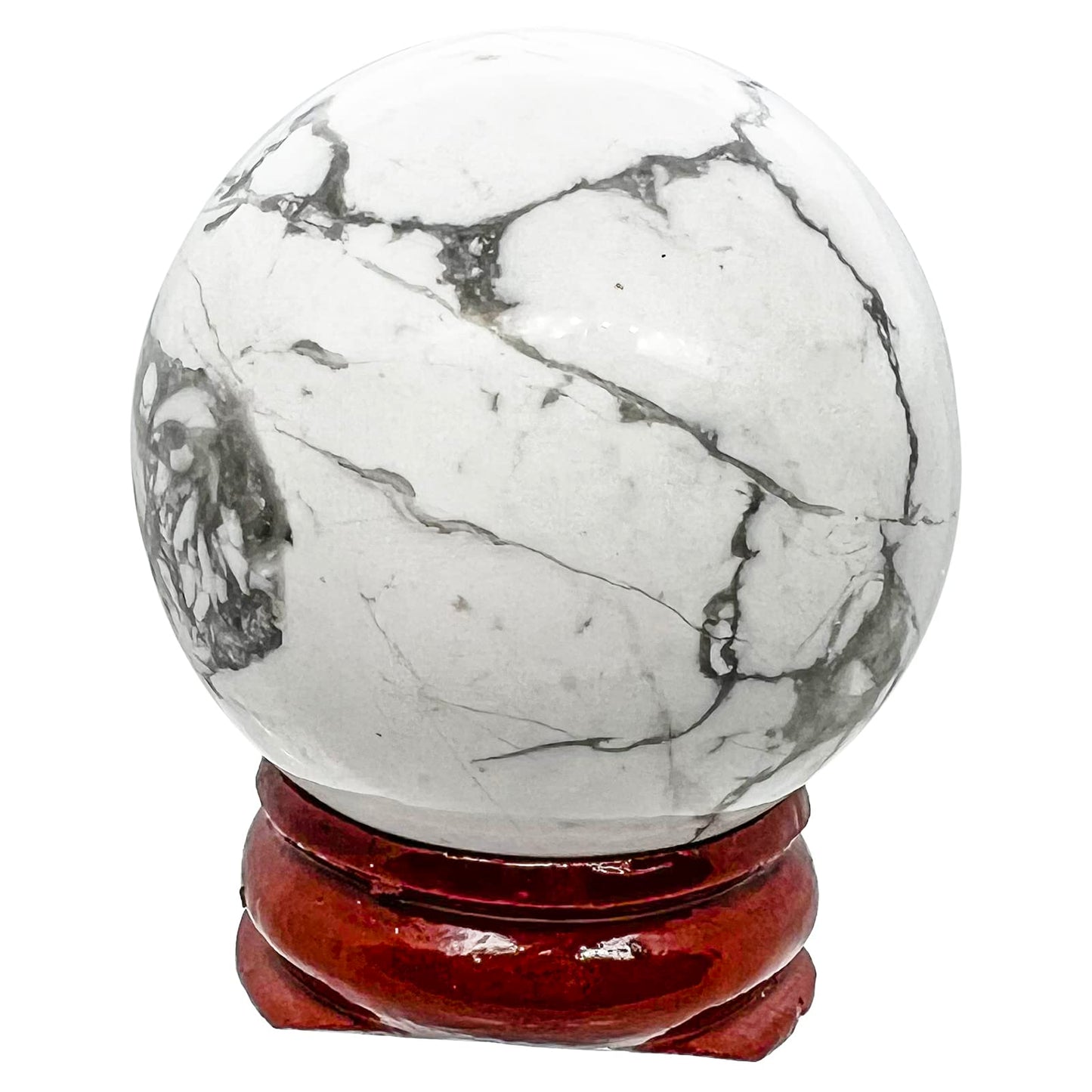 Neyisaa 1.5"(40mm) Ball Sphere Figurine with Wood Stand, Polished Natural Gemstone Crystal Balls Sculpture Fengshui Healing Decoration, White Howlite Turquoise