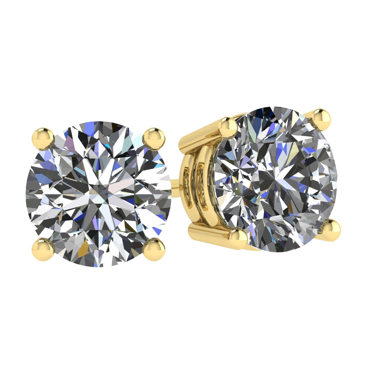 Central Diamond Center Round Simulated Diamond Stud Earrings Hypoallergenic Metal & Sterling Silver CZ - 5.25mm (1.00cttw) Yellow