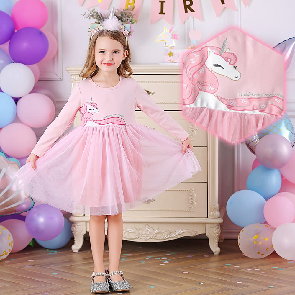 DXTON Little Girl Children Kid Long Sleeve Flower Birthday Dresses LH4570-6T