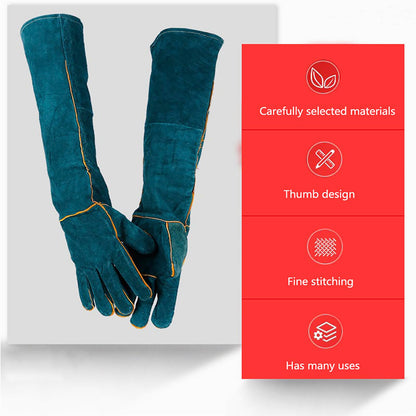 FIPASEN Animal Handling Gloves Bite Resistant, 23.6'' Anti Scratch Gloves for Cats, Multipurpose Bite Proof Leather Pet Gloves for Grabbing Cat Reptile Puppy Bird Poultry or Gardening Welding