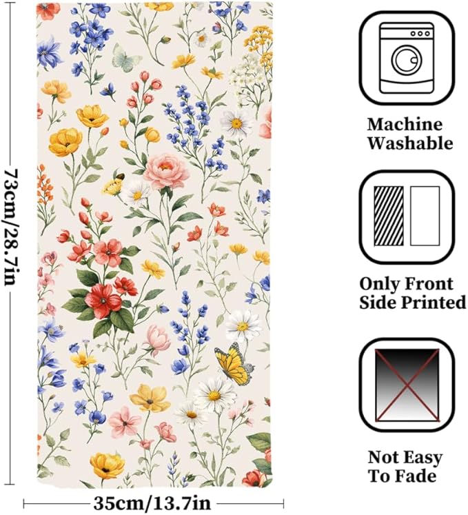 Wildflower Floral Hand Towels, 2 Packs Decorative Meadow Floral Kitchen Towels