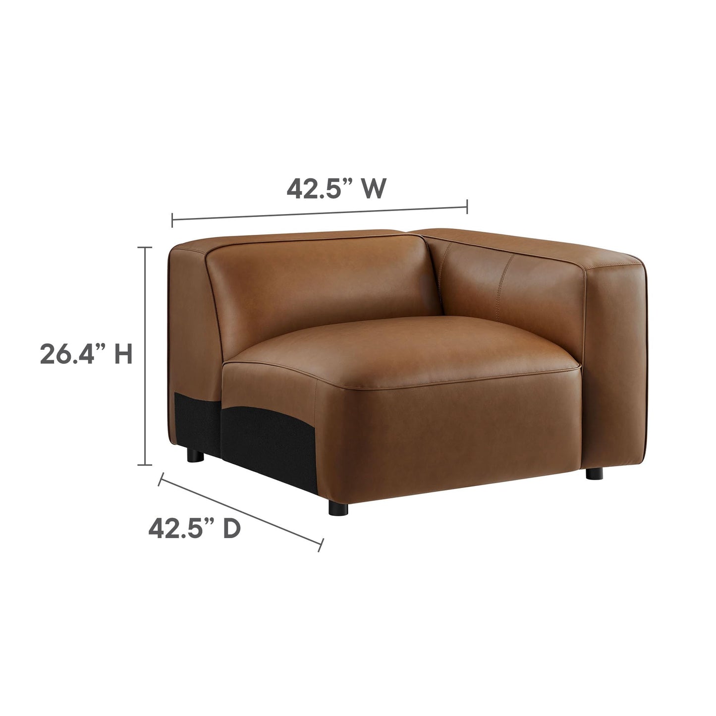 Modway Auren Vegan Leather 6 Piece Modular Sofa in Coffee - Faux Leather 4 Seater Sectional - Comfy Modern L Shaped Sofa - Oversized Mid Century Modern Couch for Living Room