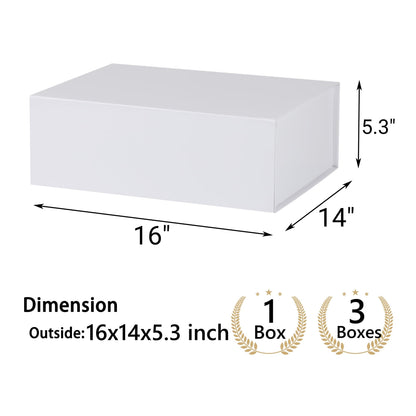MUMUPACK White Large Gift Box 16x14x5.3 With Lid, Ribbon, DIY Printable Sticker Paper - Magnetic Bridesmaid Proposal Box for Birthday, Wedding, Graduation Presents