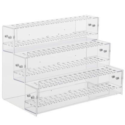 ZALIR Makeup Paint Brush Organizer Rack, 3 Layers 144 Holes Clear Acrylic Pen Display Stand, Stepped Pencil Storage Rack, Multi-Level Cosmetic Brush Holder for Vanity, Craft Show Station