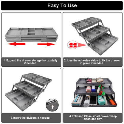 3 Tier Drawer Organizer Collapsible, Multi Level Drawer Organizer, Junk Drawer Organizer for Office, Makeup, Jewelry, Vanity, Kitchen(1 Row 3 Tier)