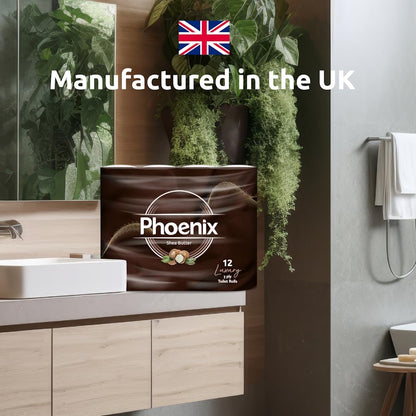 Phoenix Toilet Rolls – 60 Pack | 3 Ply Shea Butter Scented Toilet Paper | Bulk Buy, Soft, Quilted, Sustainably Sourced, Eco- Friendly Luxury Bathroom Tissue