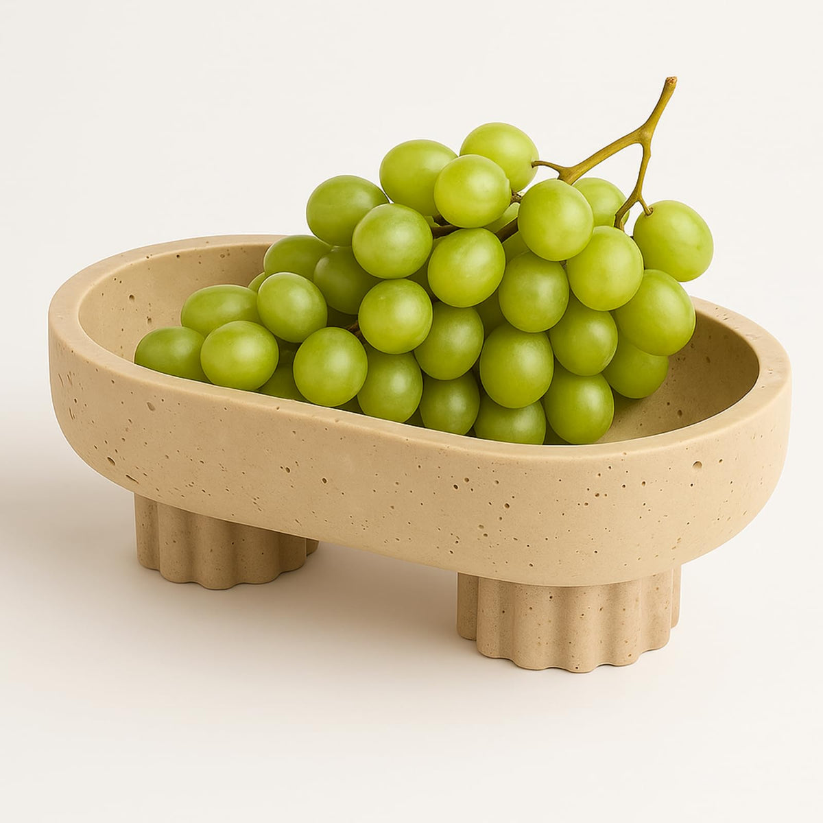 LemonRoad Natural Oval Travertine Fruit Bowl 10" Large Decorative Bowl 2 Legs & Travertine Decor Pedestal for Kitchen Counter Dining Table, Entryway, Kitchen Fruit Organizer, Dining Table Centerpiece
