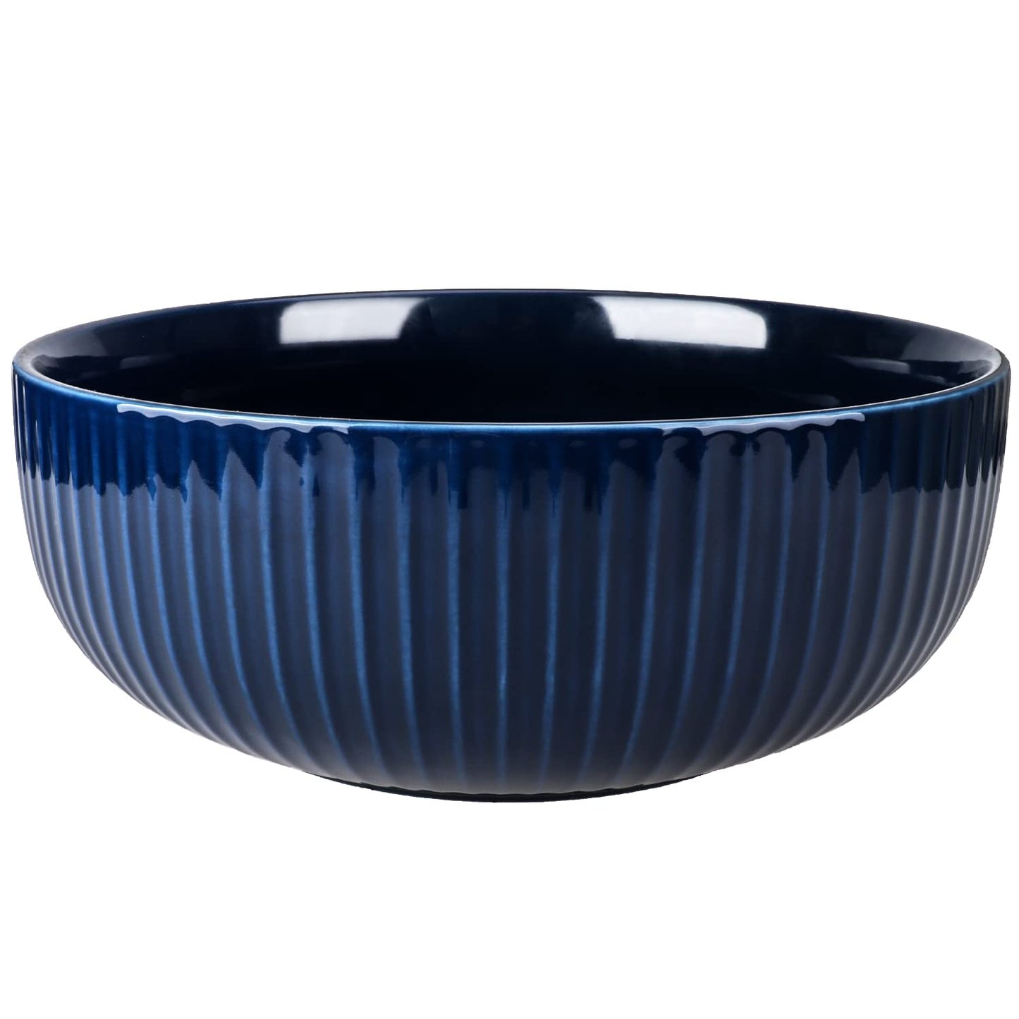 UUEMB Extra Large Salad Bowl, 2800ml Ceramic Fruit Bowl, Stylish Navy Blue Round Vertical Stripe Soup Bowl, Serving Bowl for Salad, Fruit, Noodle, Soup(23.5x8.8cm, 95oz)