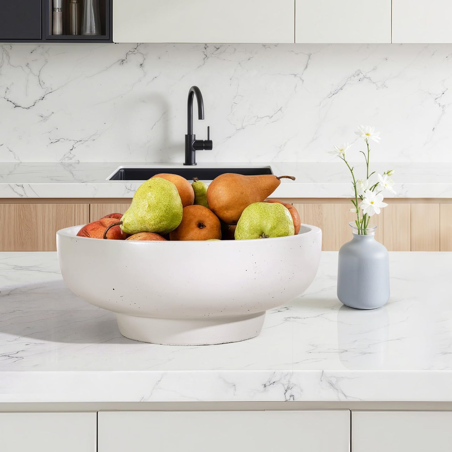 saiguomi Concrete Fruit Bowl for Kitchen & Entryway - 10.65" Large Modern Decorative Centerpiece Bowl with Non-Slip Pads, Handcrafted Solid Cement Bowl for Keys, Fruits, and Candy (LightGray)