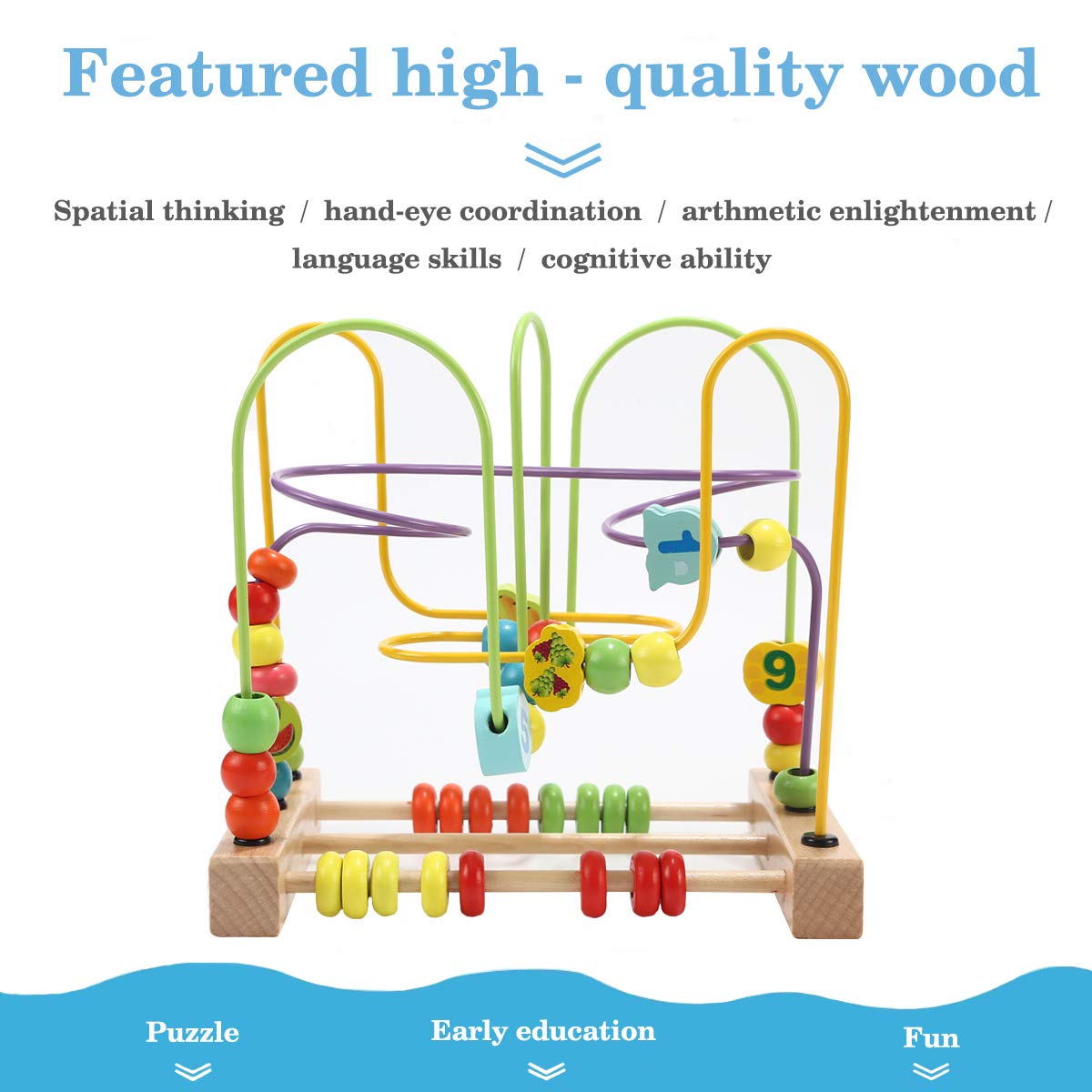 Jacootoys Beads Maze Wooden Roller Coaster Activity Learning Game Preschool Educational Toy Gift for Toddlers