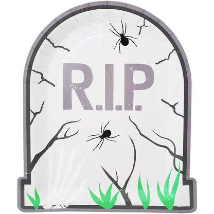 Spooky Central Spooky Paper Plates - 9 in, 48 Count, Gray - Tombstone Design Plates & Disposable Halloween Tableware for Halloween Party Supplies & Spooky Décor