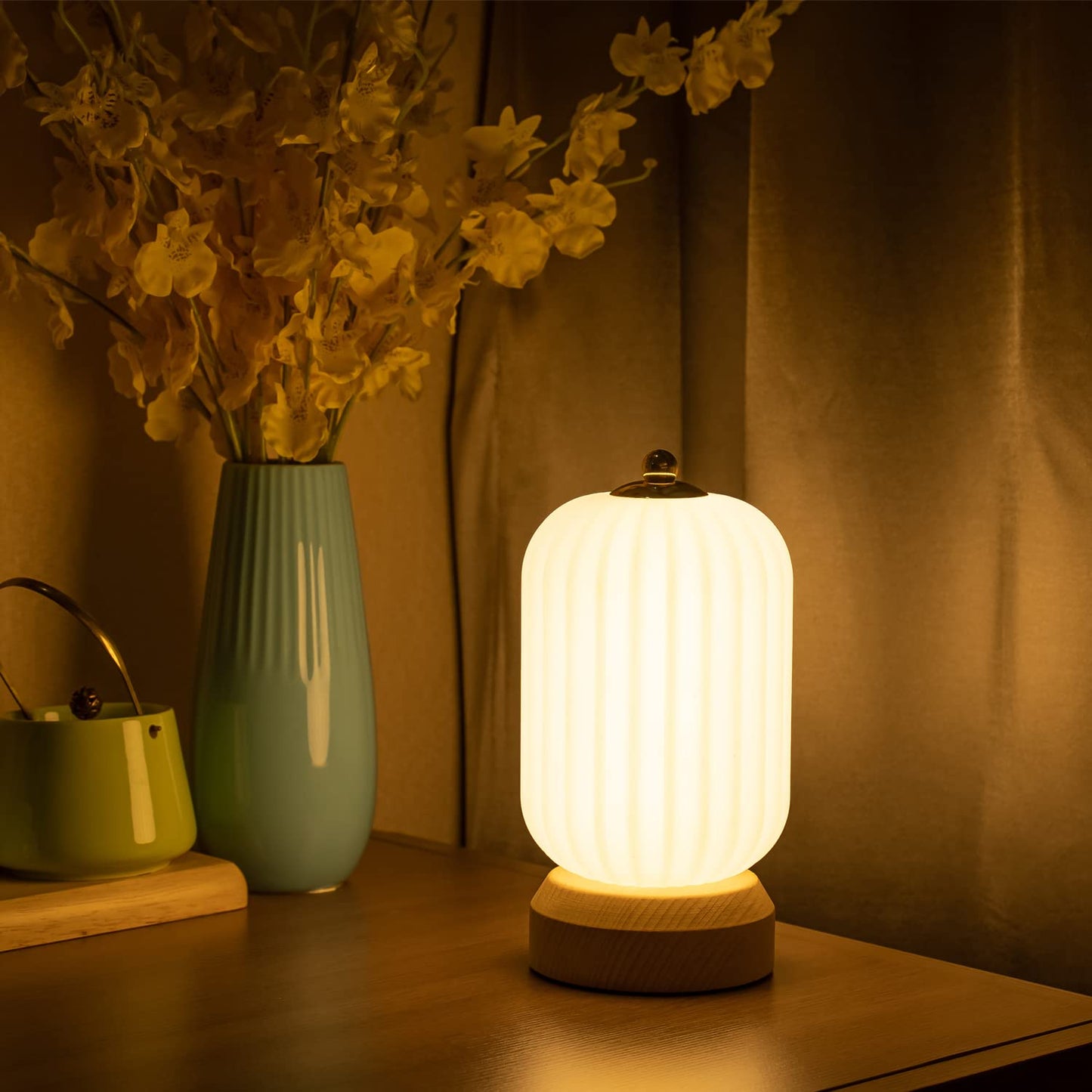 LONRISWAY LED Wood Table Lamp, 3-Color Modern Desk lamp Bedroom Bedside Night Light, Dimmable Led Lighting, Creative Home Decor, Unique House warmging Gift