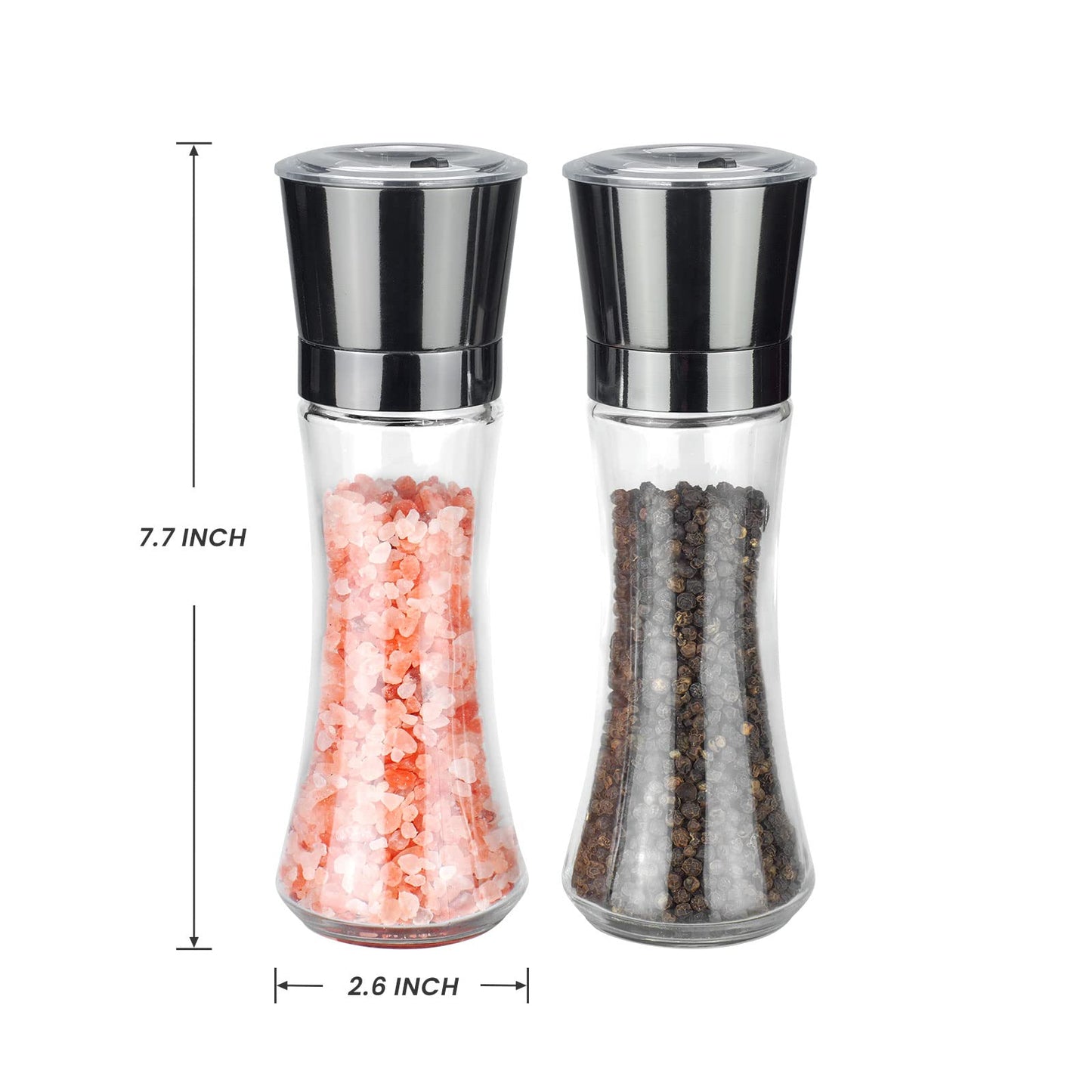 VEVOK CHEF Salt and Pepper Grinder Set Stainless Steel Black Salt and Pepper Mill with Adjustable Coarseness Salt Shaker Set Spice Grinder Black Pepper Grinder Refillable Home Kitchen