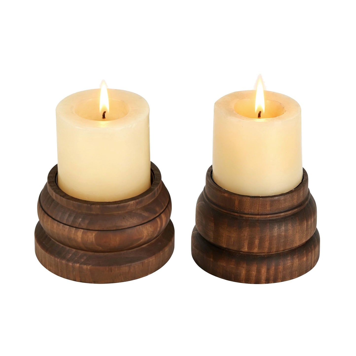 NIKKY HOME Farmhouse Solid Wood Pillar Candle Holders Set of 2, Brown