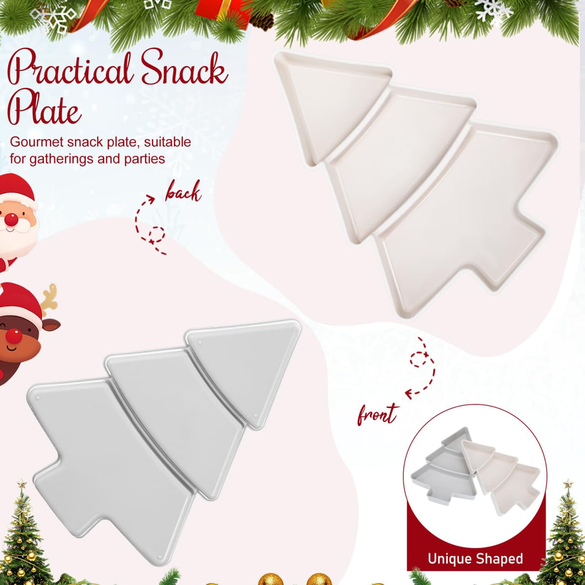Angoily Christmas Serving Tray, 2pcs Plastic Christmas Tree Serving Platter, Tree Shaped Holiday Candy Dishes, Ideal for Holiday Treats Candy Fruit Feasts Festive Tableware Appetizer Xmas Parties