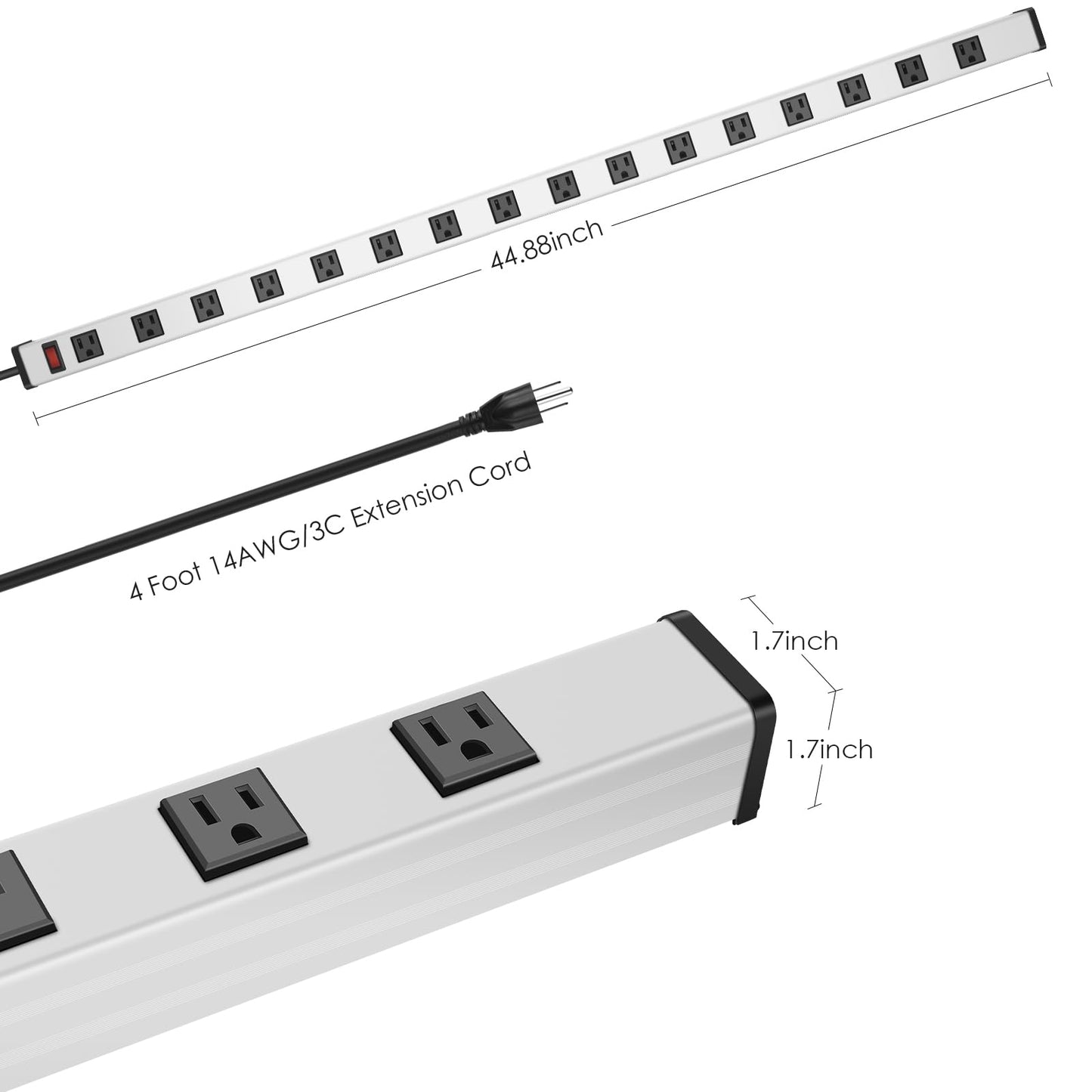 JUNNUJ Long Metal 16 Outlet Wide Spaced Garage Industrial Heavy Duty Power Strip with 6 FT Cord 15A, 125V, 1875W. Yellow