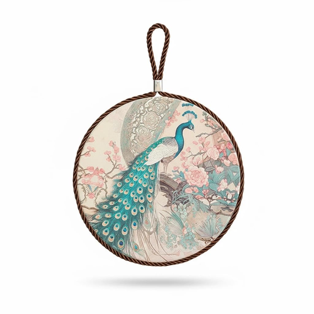 SILINE 8 inch Absorbent Ceramic Versatile Trivet Coaster with Hanging Rope - Heat Resistant Mat for Hot Pan Pot Dish, Drip-Dry Mug Pad, Kitchen & Dining Table Decor (Peacock)