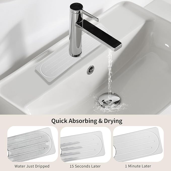 Stone Faucet Mat for Kitchen Sink, Diatomite Fast Drying Absorb Moisture Tray