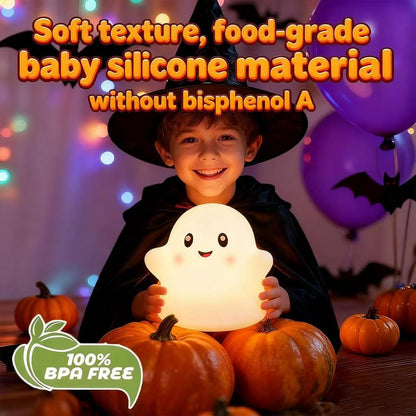 Ghost Night Light for Kids, Silicone Nursery Nightlight with 13 Interactive Sound Effects ,Halloween Decor Lamp Adjustable Dimmable Lamp with Touch Sensor Children's Christmas Gifts (white ghost)