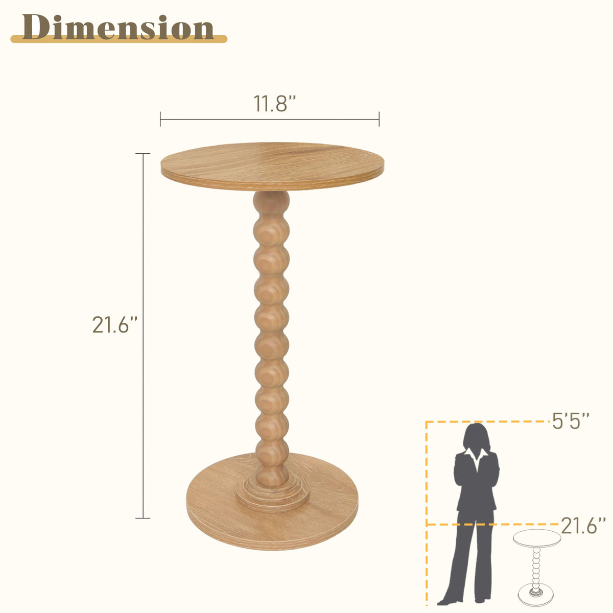 Fultyle Small Side Table, Drink Table for Small Spaces, Modern Martini Table with Solid Wood Leg, Round End Tables Living Room for Bedroom and Office (Rustic Walnut)