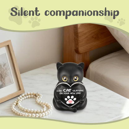 THRXOBN Con-Cat-Ulations Black Cat Resin Figurine, New Job Celebration Gift for Women, Men, Motivational Desk Decor for Cat Lovers, Encouraging Office Present for Colleague, WMS15
