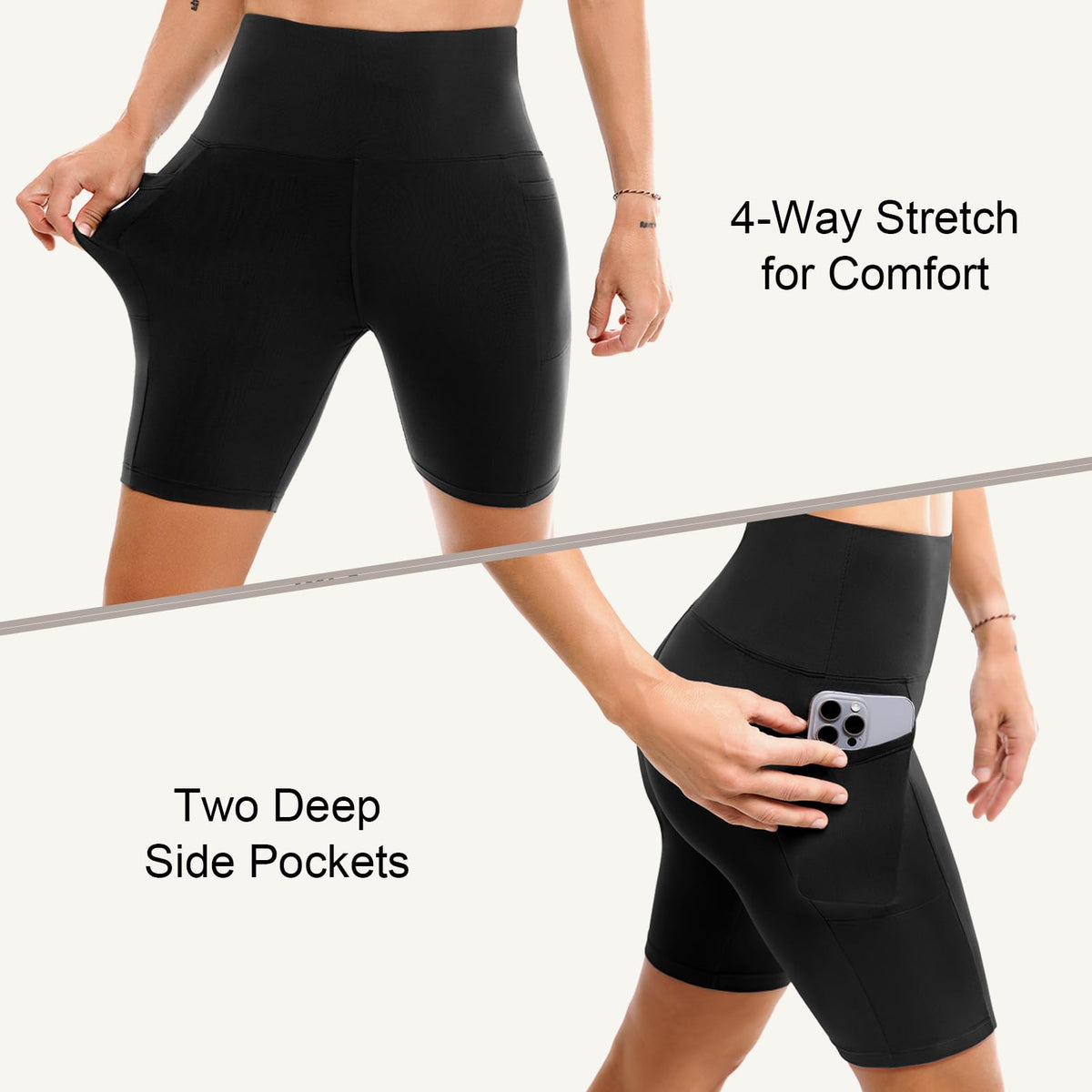 Leafigure 2 Pack Womens Biker Shorts with Pockets, High Waisted Tummy Control Yoga Shorts for Women Running Gym and Workout Black XXL