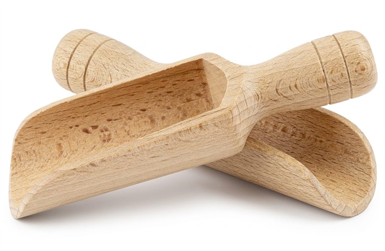 BICB Set of 2 Natural European Beechwood Scoops, 5.5 Inch - Multipurpose Small Wooden Spoon for Flour, Sugar, Coffee & Bath Salts - Durable Kitchen & Laundry Canister Scoop