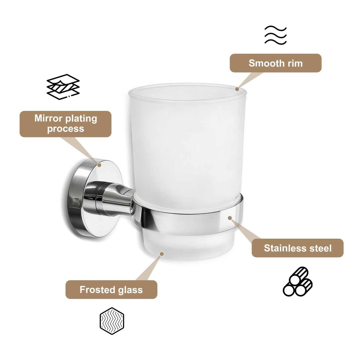 Toothbrush Holder Wall Mounted with Satined Cup with Chrome-Plated Holder,Metal Stainless Steel