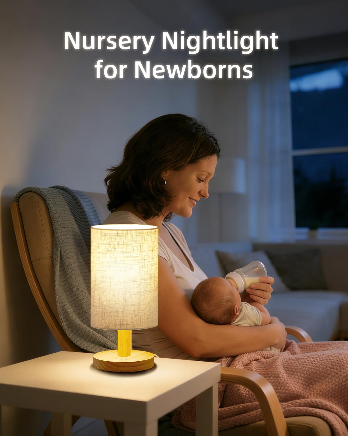 pickrelax Small Touch Table Lamp for Bedroom, Bedside Lamp for Warm Light LED Desk Lamp, Wood Base Round Flaxen Fabric Shade for Kids Room, Living Room, College Dorm, Home, Office