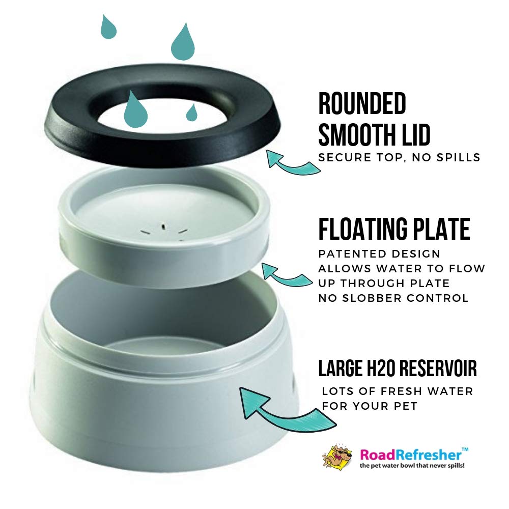 Road Refresher Prestige Non Spill Pet Water Bowl, Grey, Large , Pack of 1