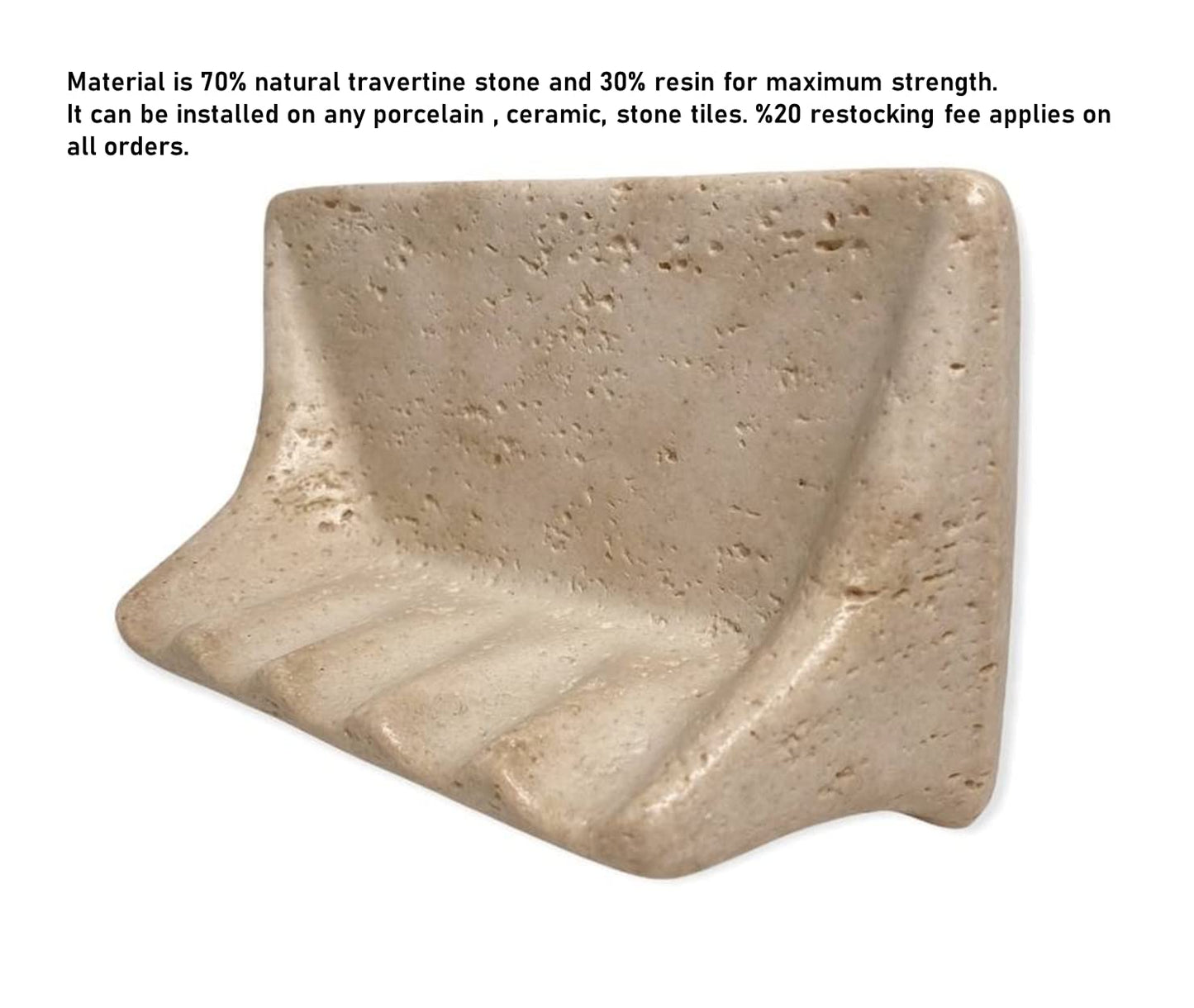 Tenedos Premium Light Travertine Resin Soap Dish Holder – 8.5" x 5" – Wall Mount for Bathroom, Fits Ceramic, Porcelain, Stone Surfaces – No Back Insert – (Light Yellow)
