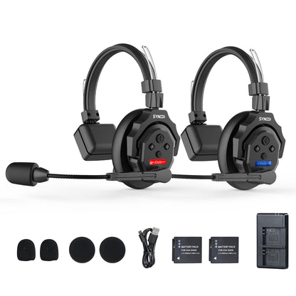 SYNCO XTALK X5 Wireless Intercom Headset System, 2.4GHz Full Duplex Group Talk Coms with 24H 350M/1148FT Real-time Monitoring, Single-Ear-Headsets-for-Communication
