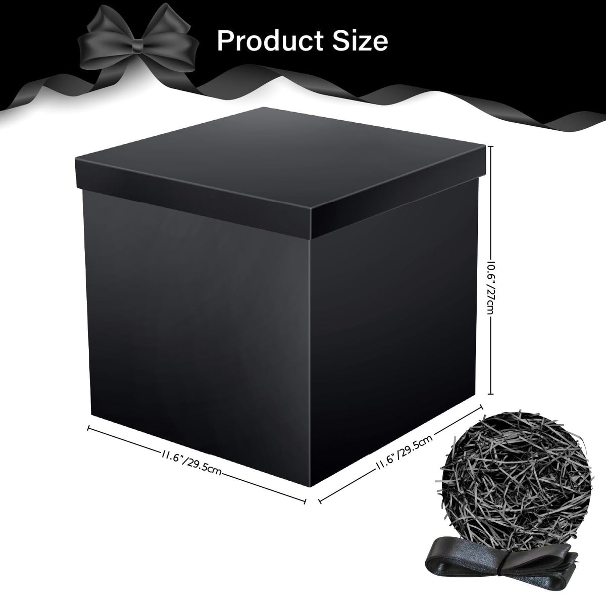 Linelglobal Large Gift Box with Lid for Present Collapsible Gift Box with Filler Paper for Birthday Anniversary Valentine 12x12x10 - Black