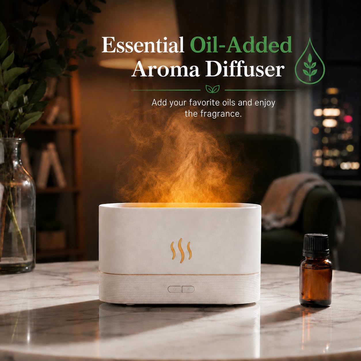 Aegci Flame Air Diffuser Humidifier, 180ML Essential Oil Diffuser with Fire Mist Effect, Ultrasonic Aroma Diffuser, 2 Brightness Modes, Auto-Off, for Bedroom Home Office(Black)