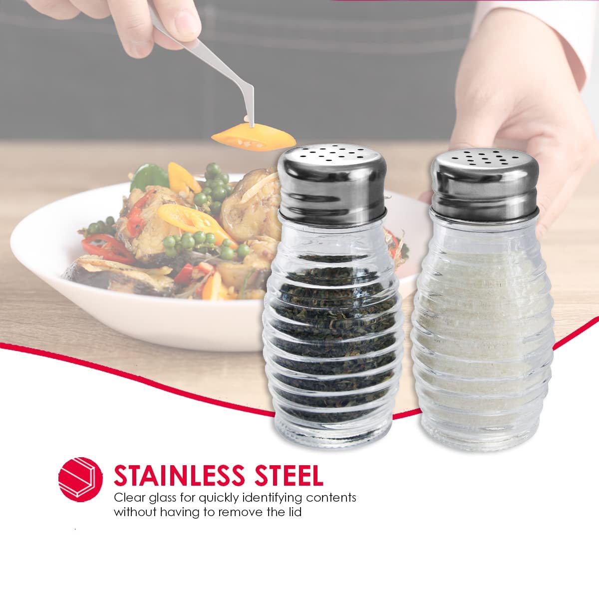 Beehive-Style Glass Salt and Pepper Shakers (Silver), By Home Basics | 2 Piece Shakers for Salt, Pepper, Cumin, Cinnamon, Paprika, and More | Easy Screw On Lids