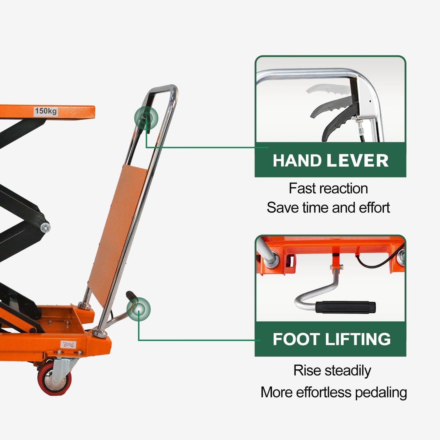 T Tory Carrier Hydraulic Manual Scissor Lift Table Cart, 330 lbs Capacity 43.3" Lifting Height, 4 Wheels Lift Table and Safety Back Guard for Material Handling