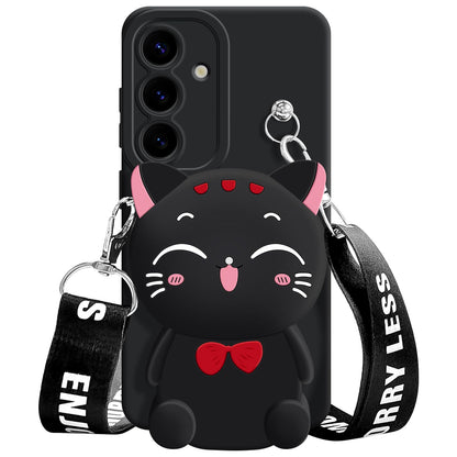 SGVAHY for Samsung Galaxy S25 Plus Case, Cute Black Lucky Cat Coin Purse Fancy Phone Case for Women Girls with Crossbody Strap Kawaii Soft Silicone Cover for Galaxy S25 Plus