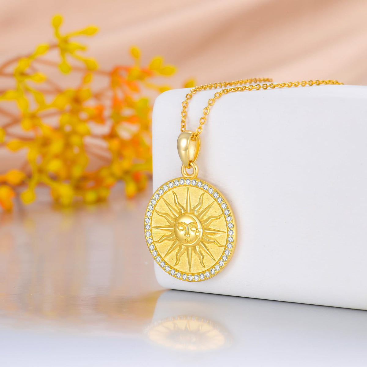 KQF Sun Coin Necklace for Women Sterling Silver Sun 18K Gold Coin Pendant Necklace Greek Celestial Jewelry Gifts for Women