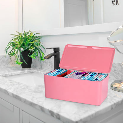 ChengFu Pad and Tampon Organizer for Bathroom,Sanitary Napkin Holder, Pad and Tampon Organizer for Period, Sanitary Napkin Storage Container, Light Pink