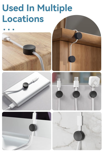 Maveek Magnetic Cord Clips Black, Silicone Cord Organizer Magnet Cable Holder Charging Cable Management Cord Keeper with Adhesive Metal Disc (5 Piece, Large Size)