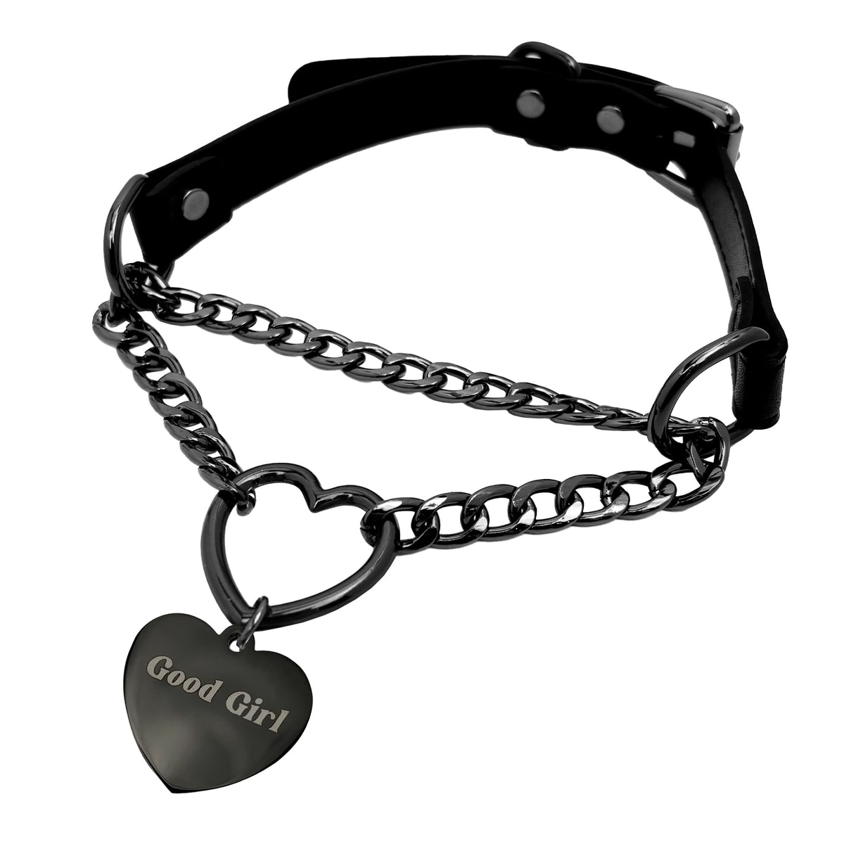 paloli Leather Slip Chain Choker – Adjustable PU Vegan Collar With Heart Ring & Cuban Chain, Letter Heart Pendant Necklace for Women