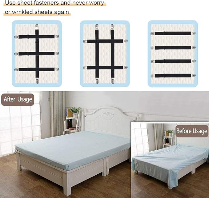 8Pcs Adjustable Bed Sheet Straps Clips, Elastic Mattress Sheet Fasteners Holder