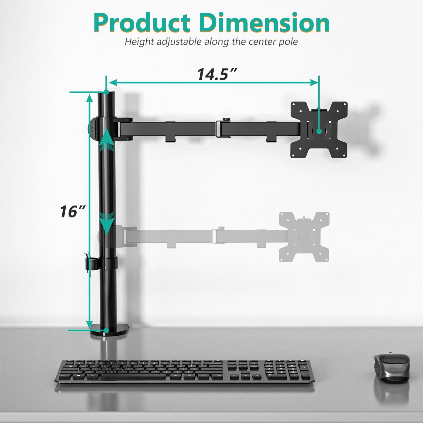 WALI Monitor Arm Mount for Desk, Single Extra Tall Computer Desk Mount, Monitor Bracket Mount Stand Single, up to 32 inch, 22 lbs (M001XL), Black